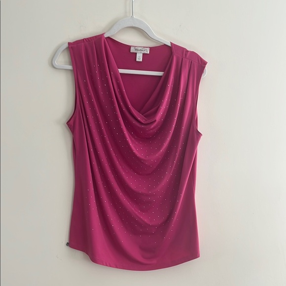 Dress Barn Tops - Vintage Dressbarn Glitter Top y2k Cowl Neck Vintage Pink Magenta mcBling L